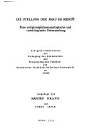 Die Stellung der Frau im Shintô : e. religionsphänomenolog. u.-soziolog. Unters. /